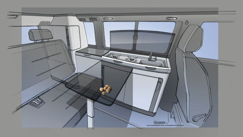 Premières esquisses : Volkswagen California T6.1 intérieur. (Graphique : Volkswagen Nutzfahrzeuge)